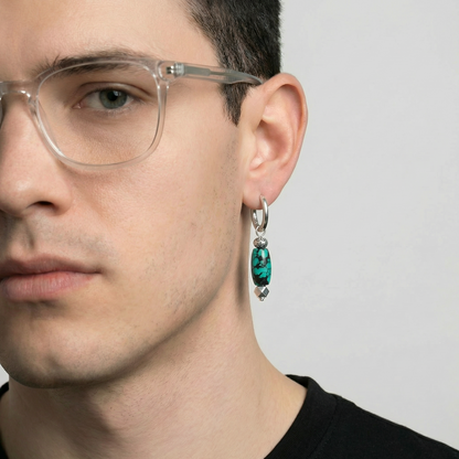 Vintage Ethnic S925 Silver Turquoise Drop Earrings Boho Tribal Style