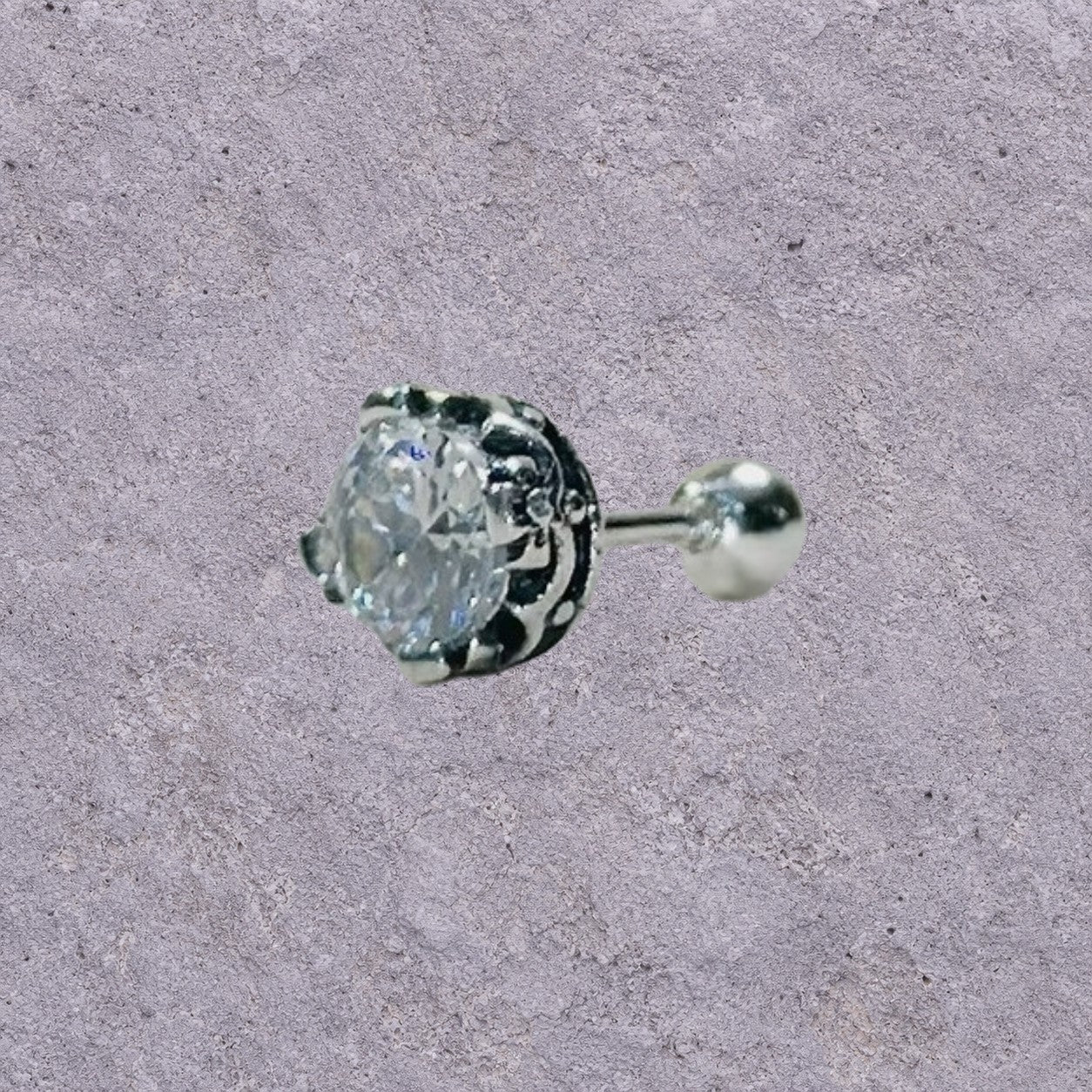 White Zircon Oxidized Silver Screw Back Studs