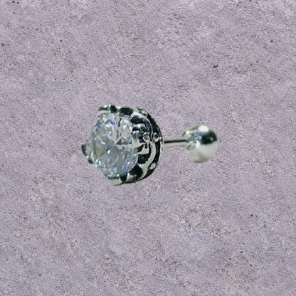 White Zircon Oxidized Silver Screw Back Studs