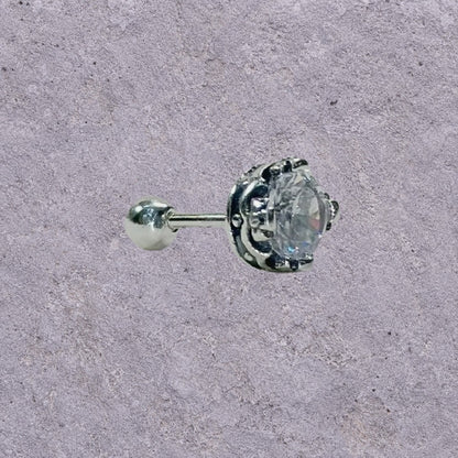 White Zircon Oxidized Silver Screw Back Studs