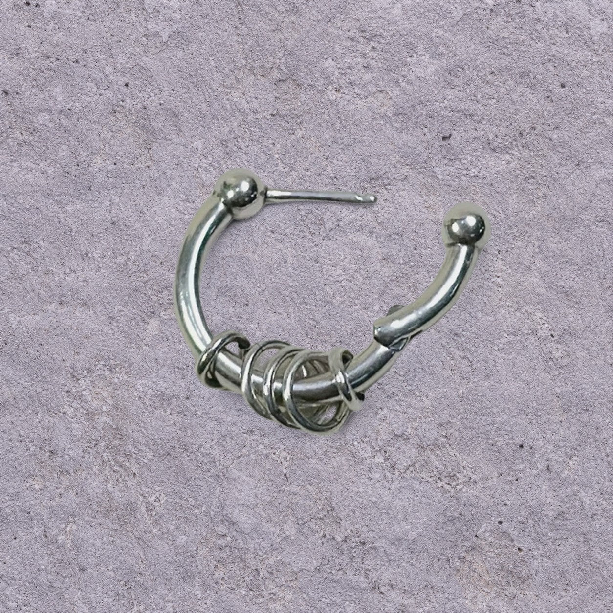 Wrapped Ring Silver Hoop Earrings
