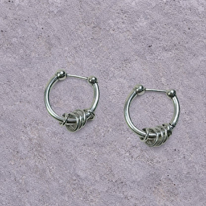 Wrapped Ring Silver Hoop Earrings