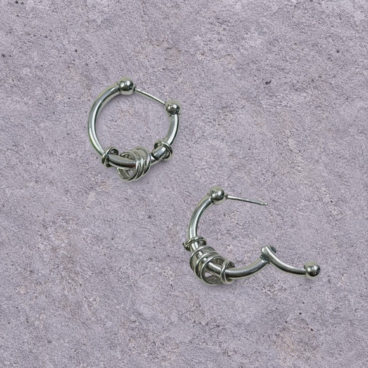 Wrapped Ring Silver Hoop Earrings