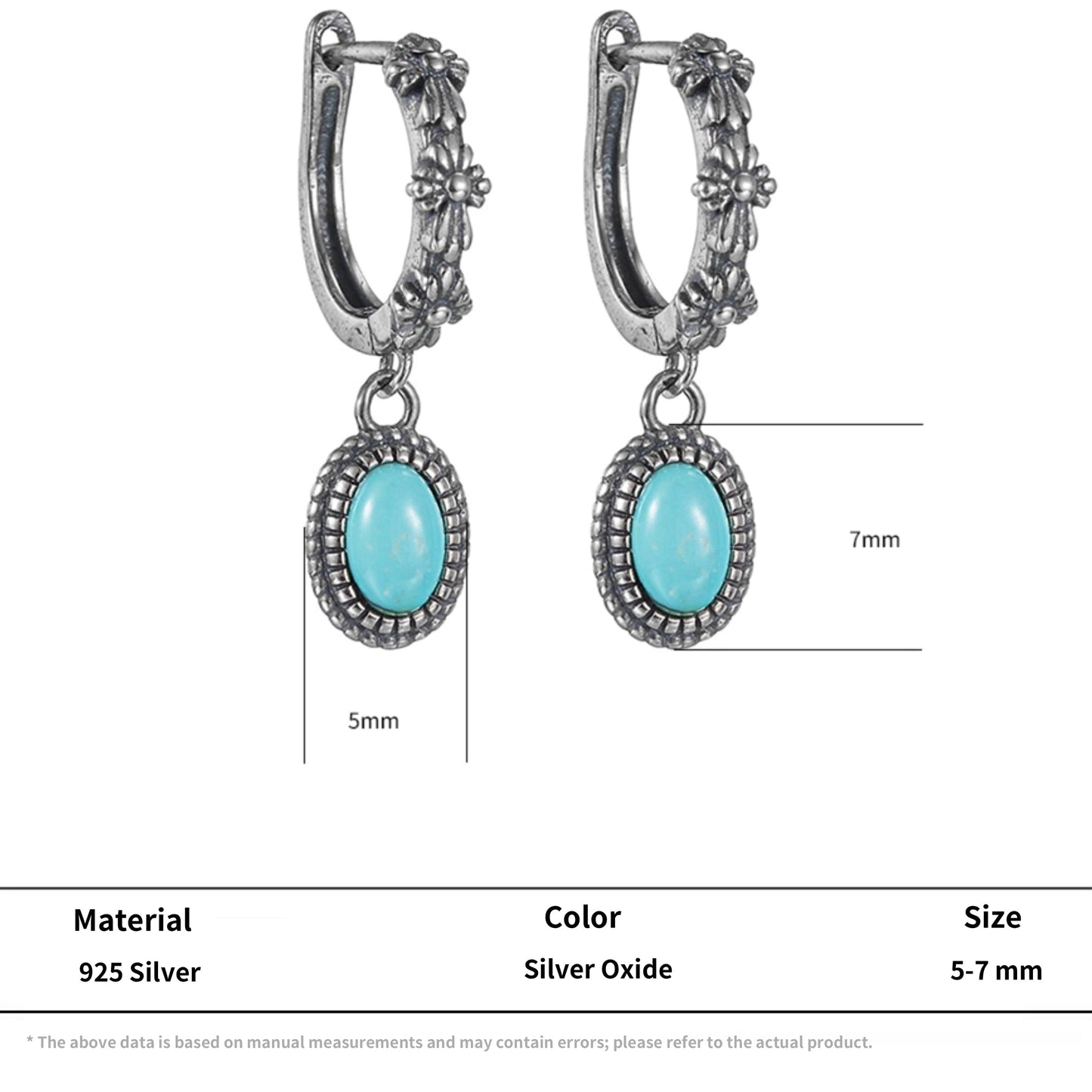 Artisan Turquoise S925 Silver Hoops Unisex Streetwear Statement