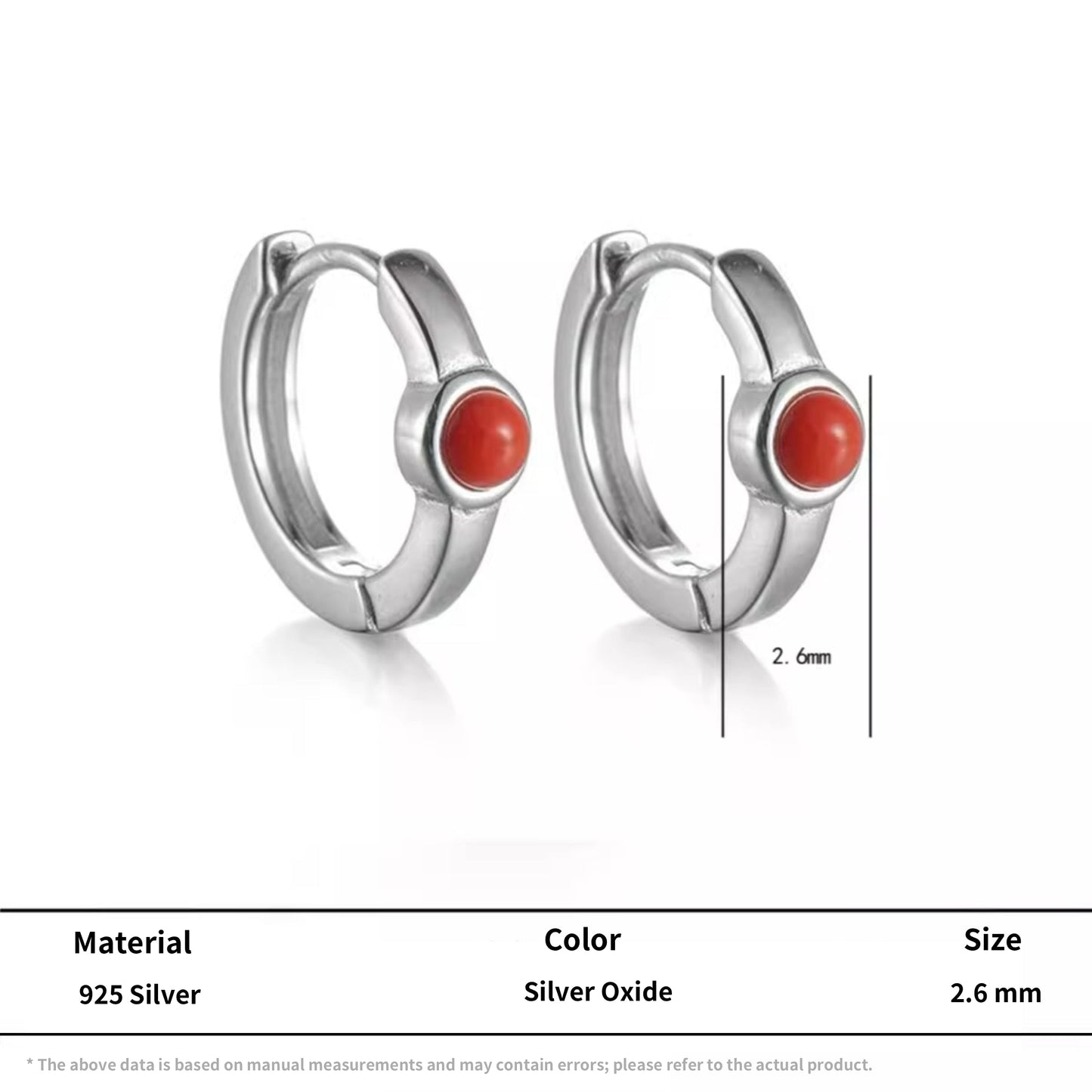 Sleek S925 Silver Red Carnelian Hoops Unisex Daily Amulet Earrings