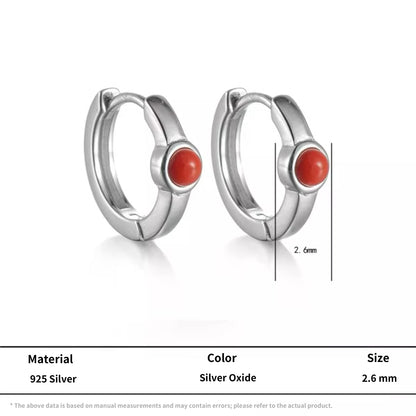 Sleek S925 Silver Red Carnelian Hoops Unisex Daily Amulet Earrings