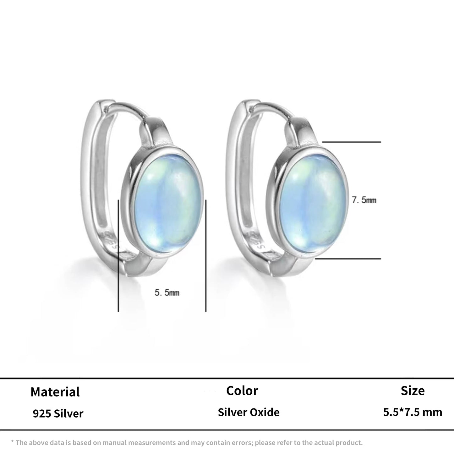 Artisan Ocean Blue Cabochon Huggies Minimalist S925 Silver Hoops
