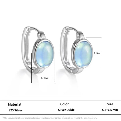 Artisan Ocean Blue Cabochon Huggies Minimalist S925 Silver Hoops