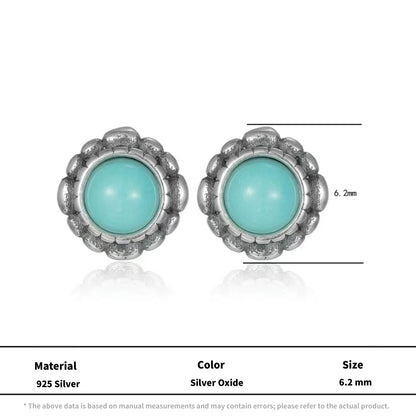Retro Turquoise Silver Studs Oxidized Beaded Border Unisex Gift