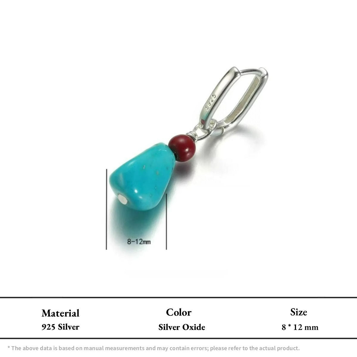 S925 Silver Raw Turquoise & Red Bead Earrings Modern Amulet