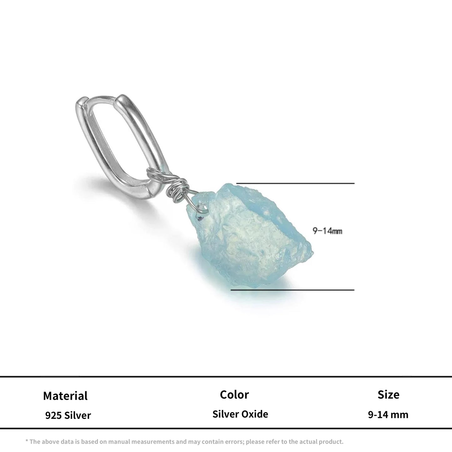 S925 Silver Raw Aquamarine Dangle Huggie Hoop Earrings