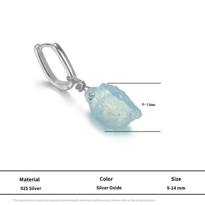 S925 Silver Raw Aquamarine Dangle Huggie Hoop Earrings