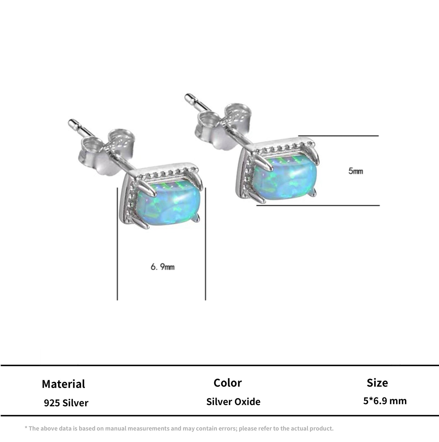 S925 Silver Blue Opal Stud Earrings Unisex Heritage Amulet