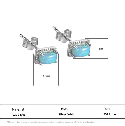S925 Silver Blue Opal Stud Earrings Unisex Heritage Amulet