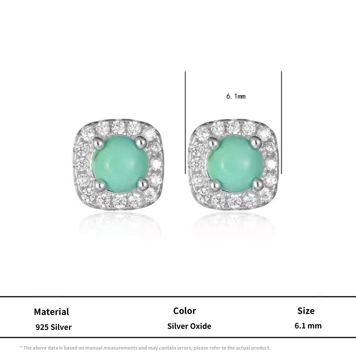 Unisex Square Diamond Turquoise Studs S925 Silver Iced Out