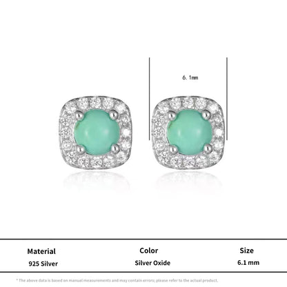 Unisex Square Diamond Turquoise Studs S925 Silver Iced Out