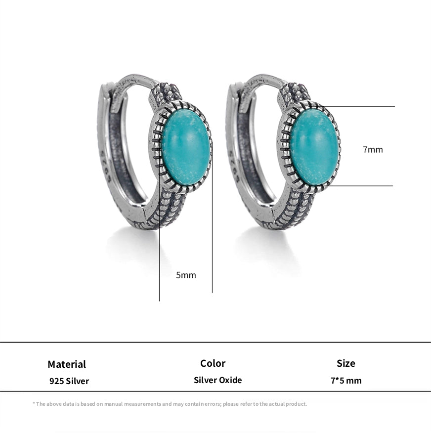 S925 Silver Vintage Turquoise Huggies Unisex Artisan Hoops