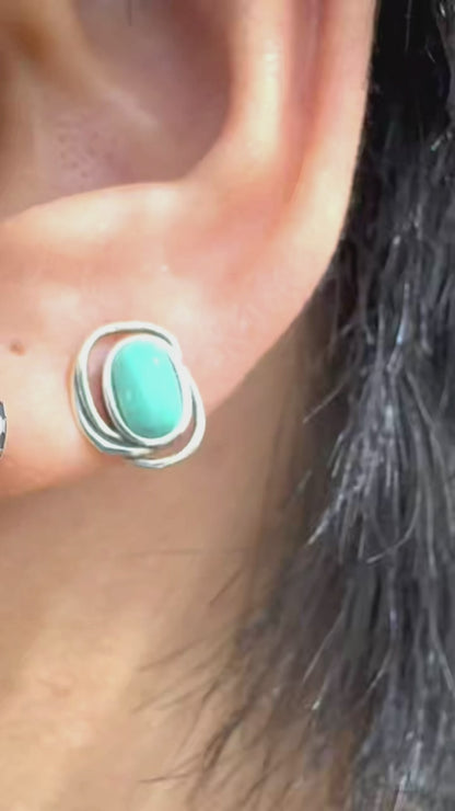 Artisan Double-Track Turquoise Studs S925 Silver Wabi-sabi